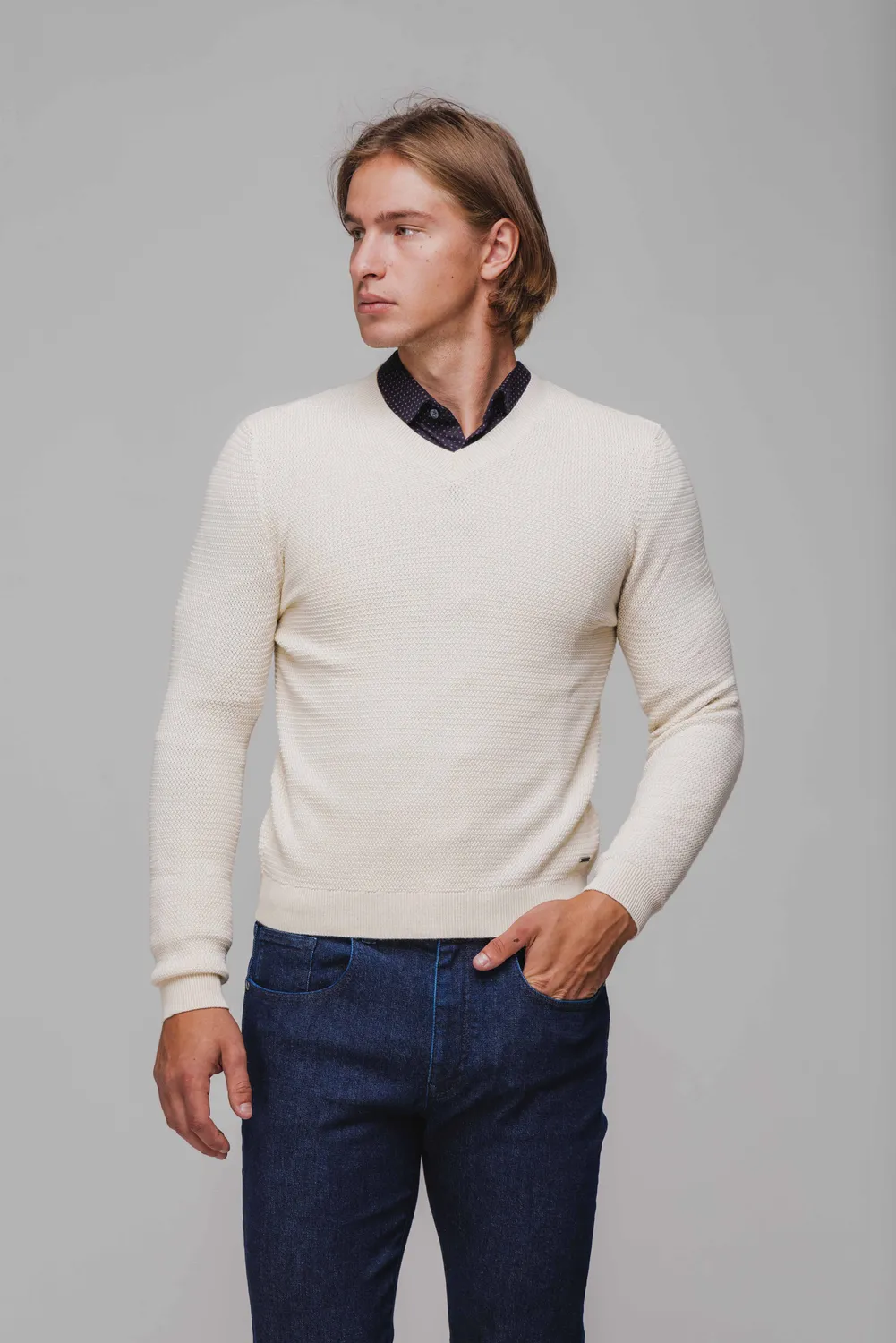 Alain Delon Pullover Beige Scollo V Cotone Uomo