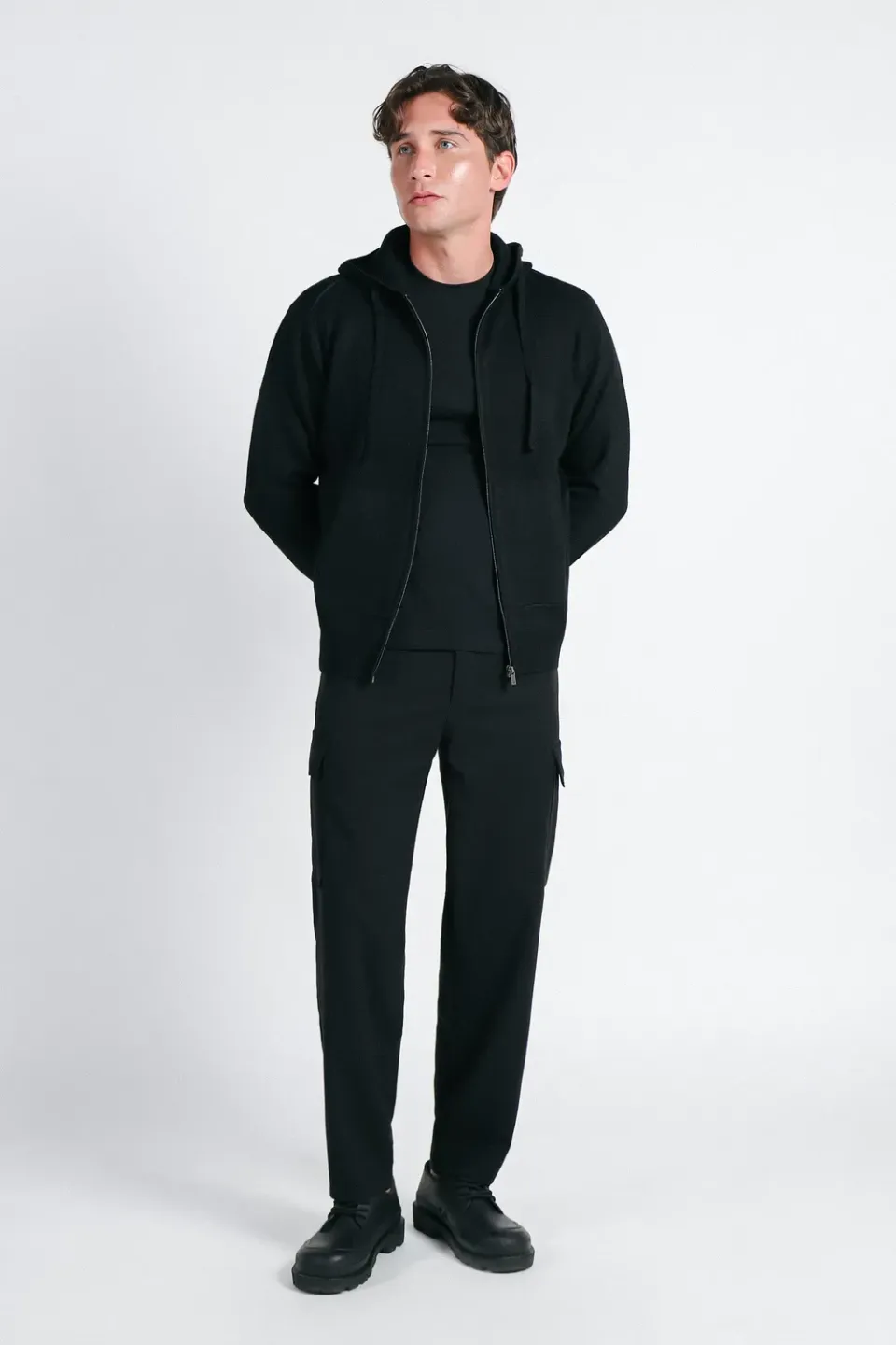 Sonny Bono maglia punto Milano zip cappuccio nero
