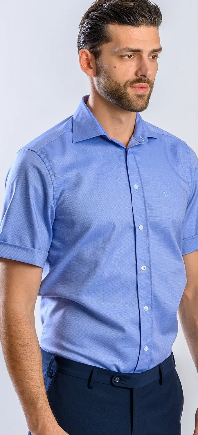 Alain Delon camicia slim manica corta blu fantasia cotone