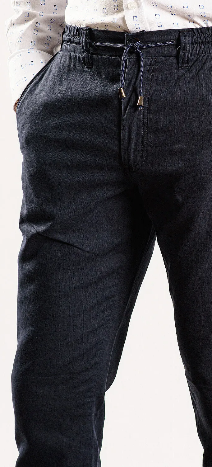 Alain Delon Pantalone Estivo Blu Lino Cotone Slim