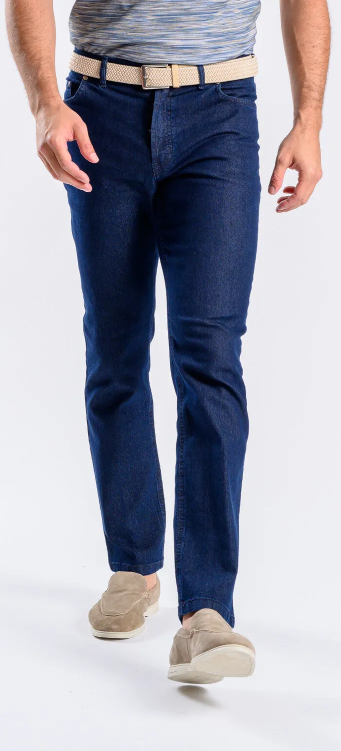 Alain Delon jeans dritti blu scuro cotone elasticizzato
