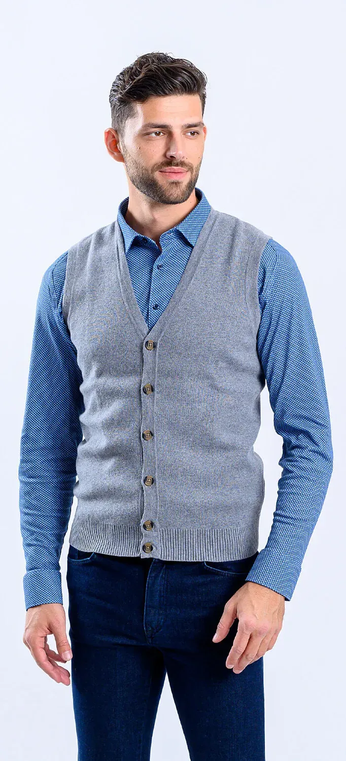 Alain Delon Gilet Maglia Grigio Bottoni slim fit