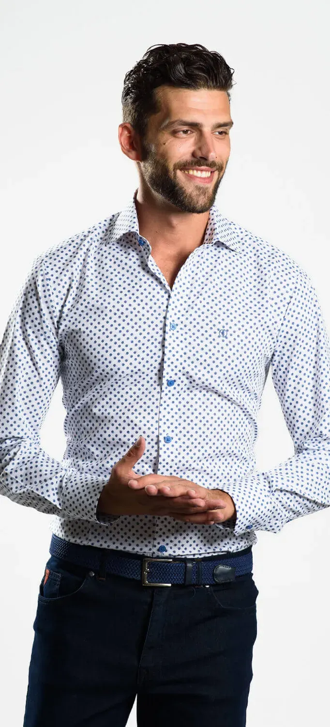 Alain Delon camicia blu fantasia slim fit cotone