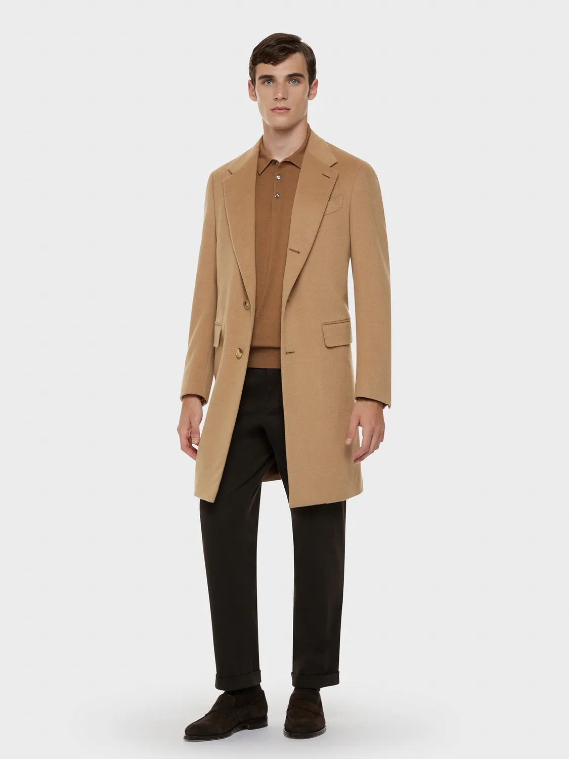 Caruso pantalone cotone stretch marrone flat front