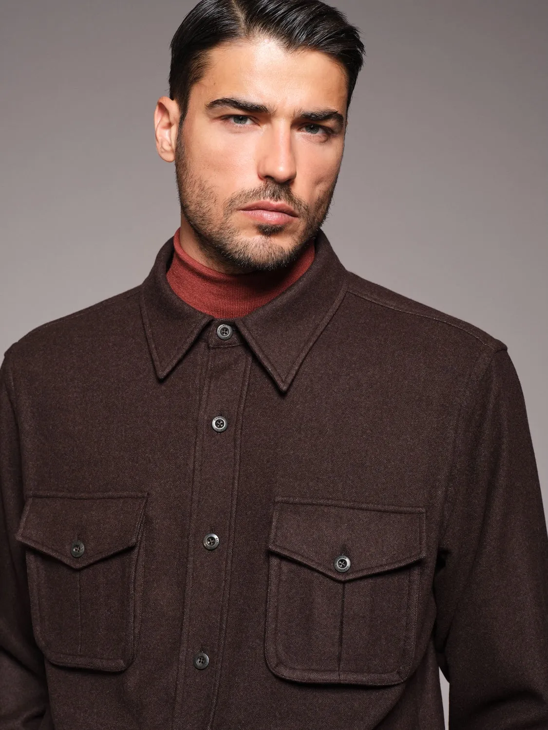 Caruso overshirt lana 180s marrone scuro