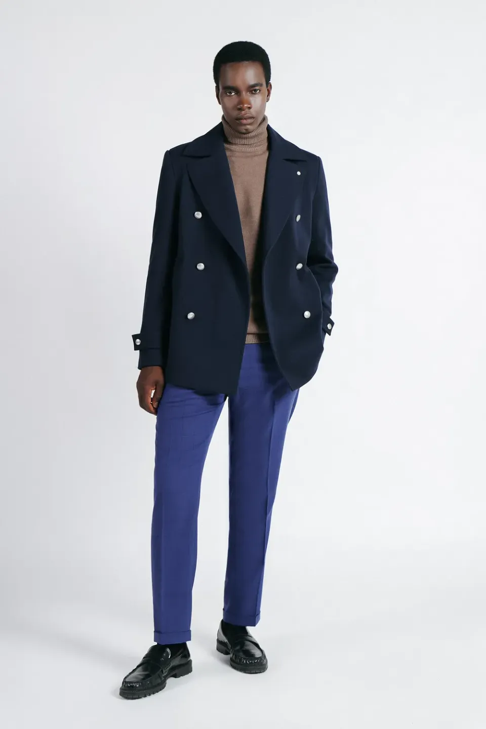 Sonny Bono Doppio Petto Cappotto Bleu Bottoni Argento