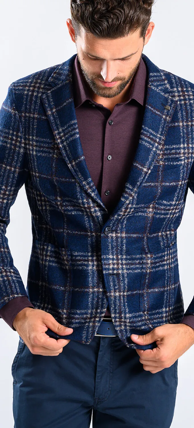 Alain Delon blazer blu quadri beige slim fit semisfoderato