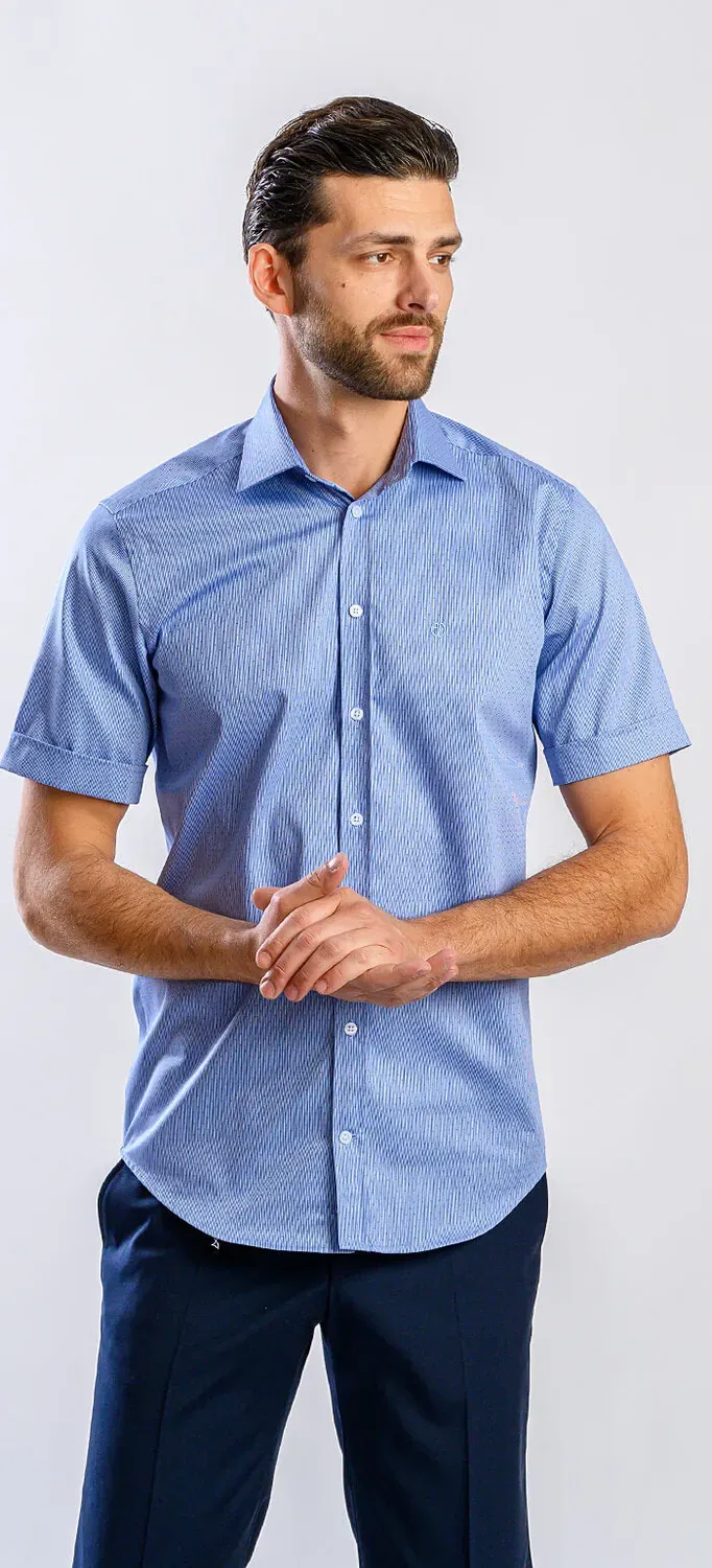 Alain Delon Camicia Righe Manica Corta Extra Slim Fit