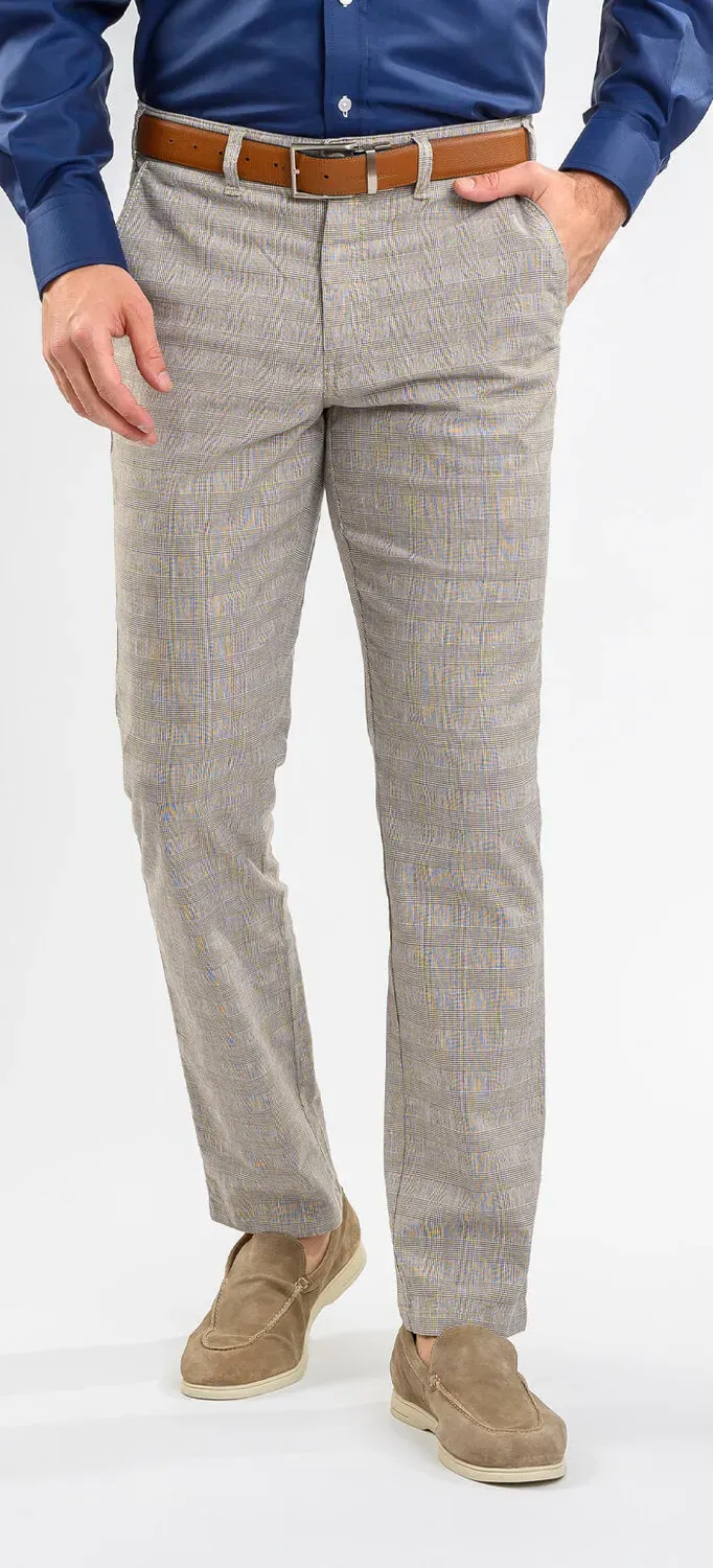 Alain Delon Pantaloni slim beige a quadri elasticizzati