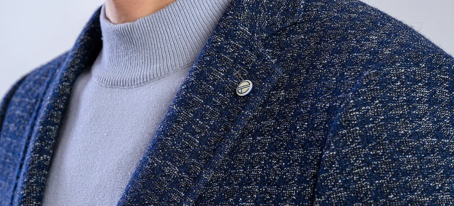 Alain Delon giacca blu-grigia slim con inserto