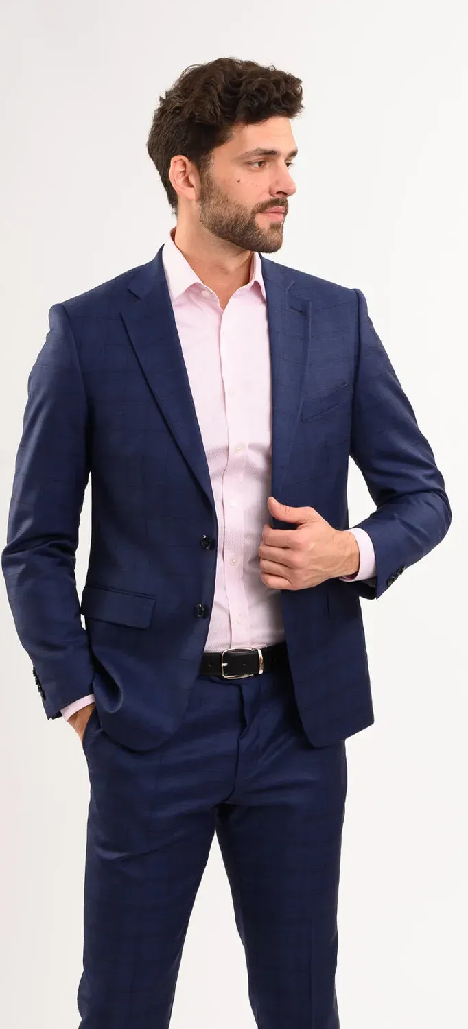 Alain Delon abito slim blu navy quadri neri lana