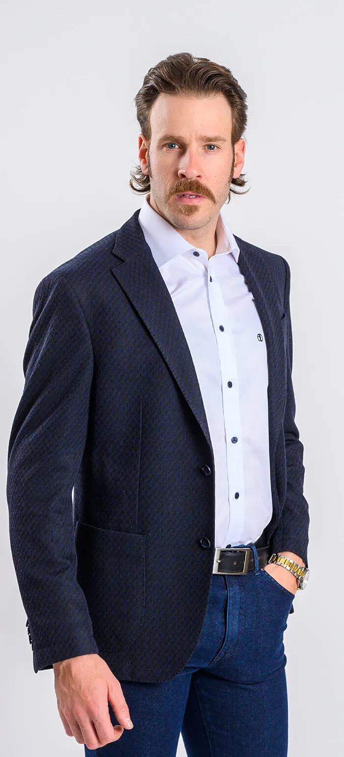 Alain Delon giacca blu microfantasia sfoderata slim fit