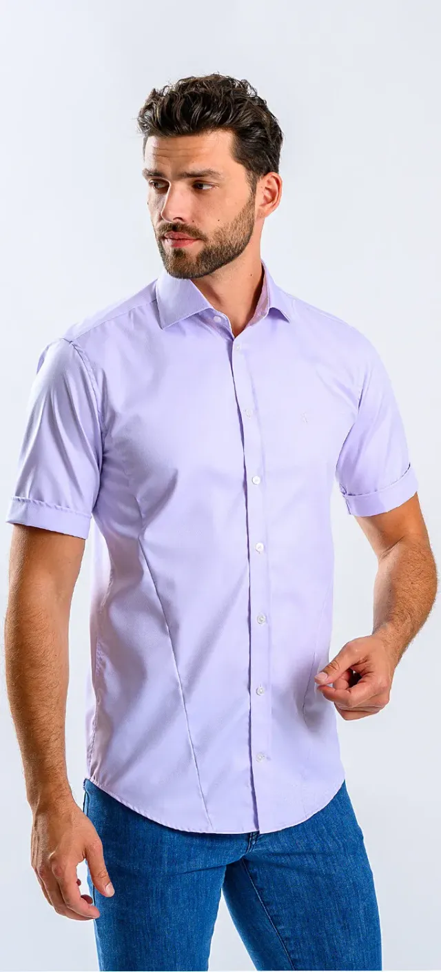 Alain Delon Extra Slim Fit camicia viola manica corta