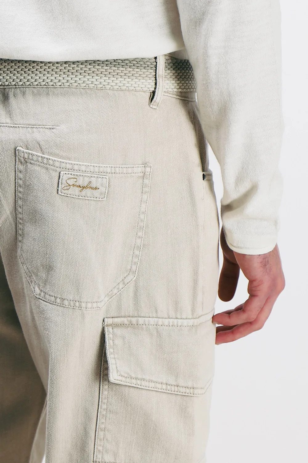 Sonny Bono Denim Cargo Baggy jeans beige tasche laterali