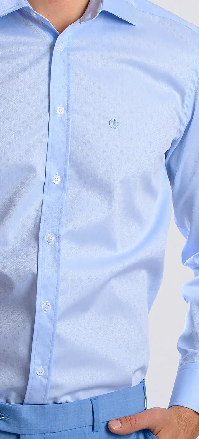 Alain Delon camicia extra slim blu micro fantasia cotone