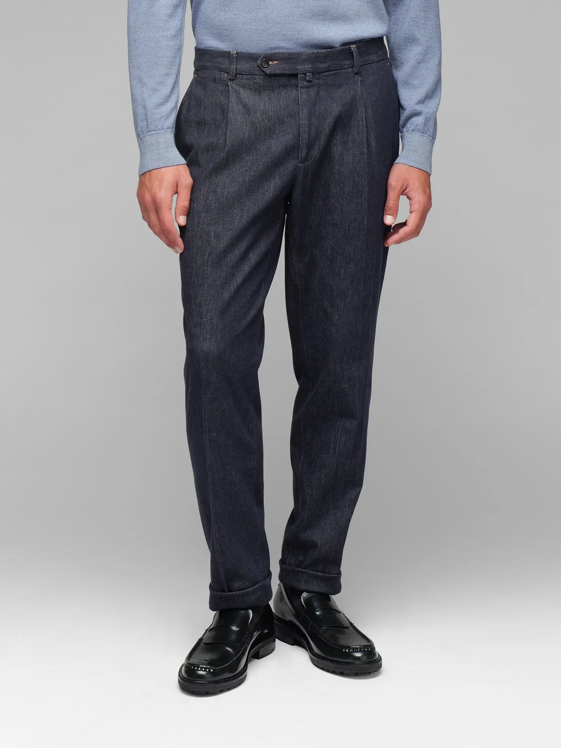 Paoloni Pantalone una pince denim stretch blu