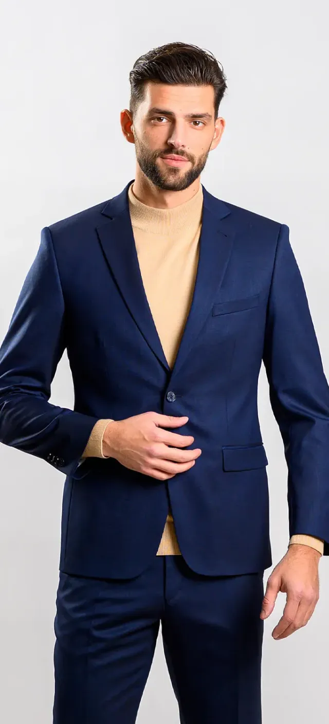 Alain Delon abito slim fit blu navy monopetto elasticizzato