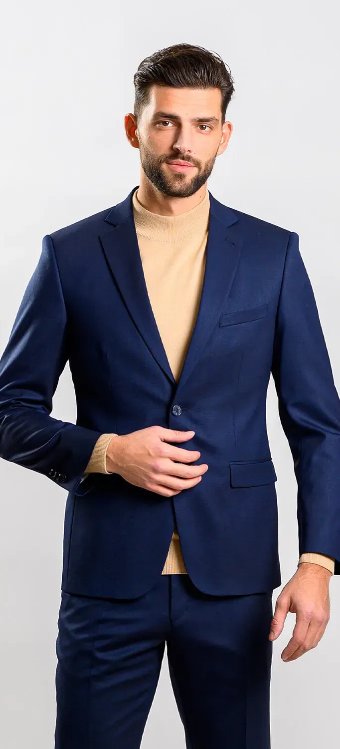 Alain Delon abito slim fit blu navy monopetto elasticizzato