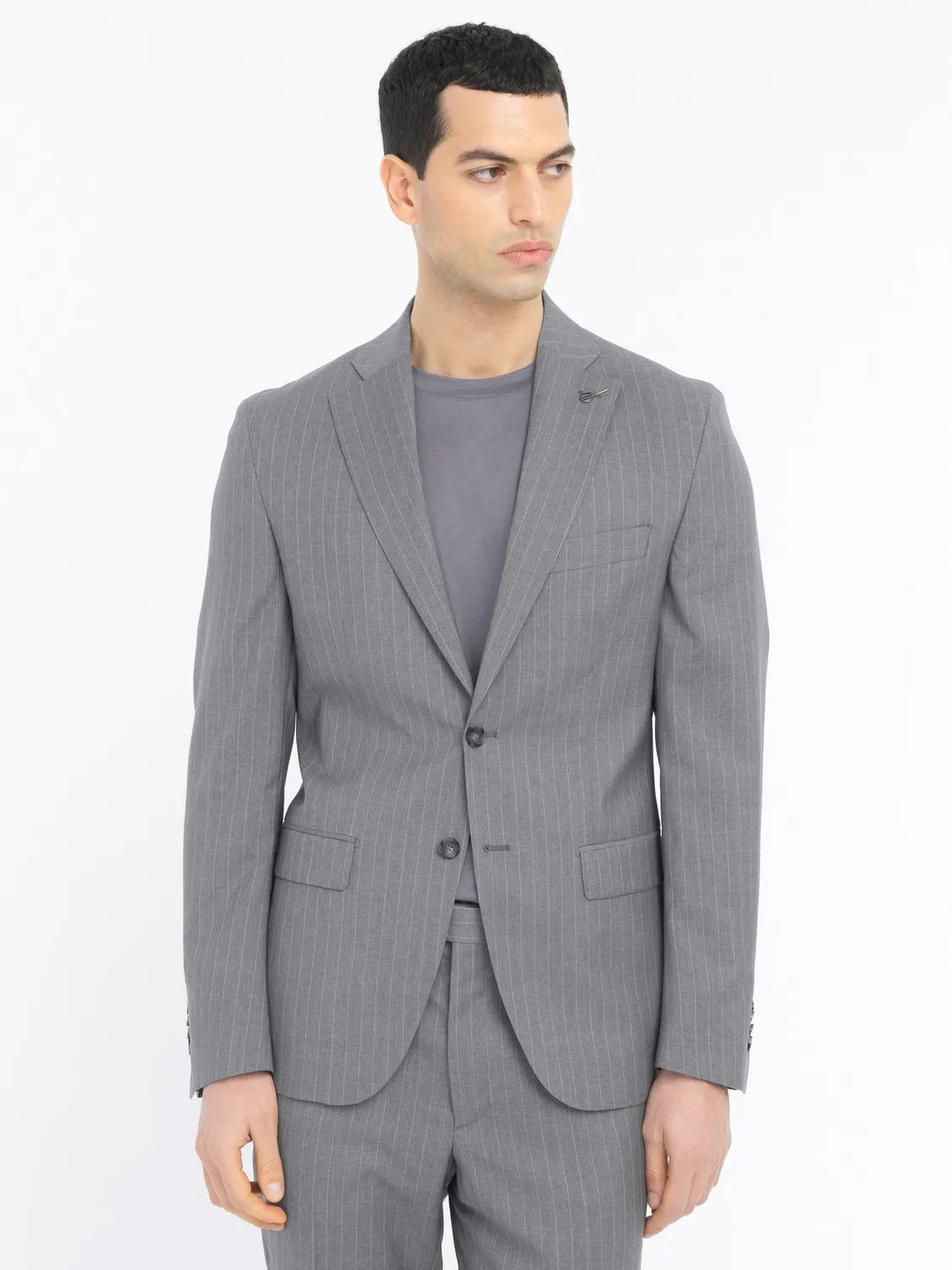 Paoloni Abito Gessato Lana Vergine Super 100's Grigio Slim