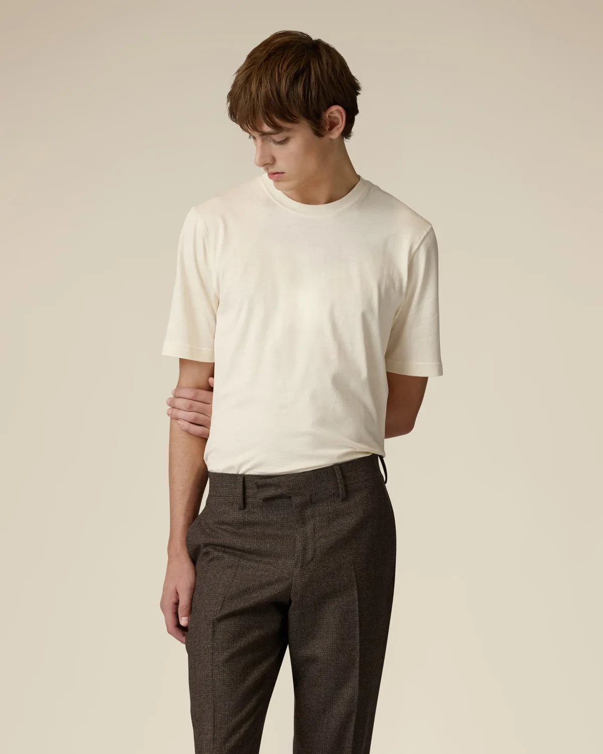 Lardini t-shirt jersey cotone seta panna girocollo