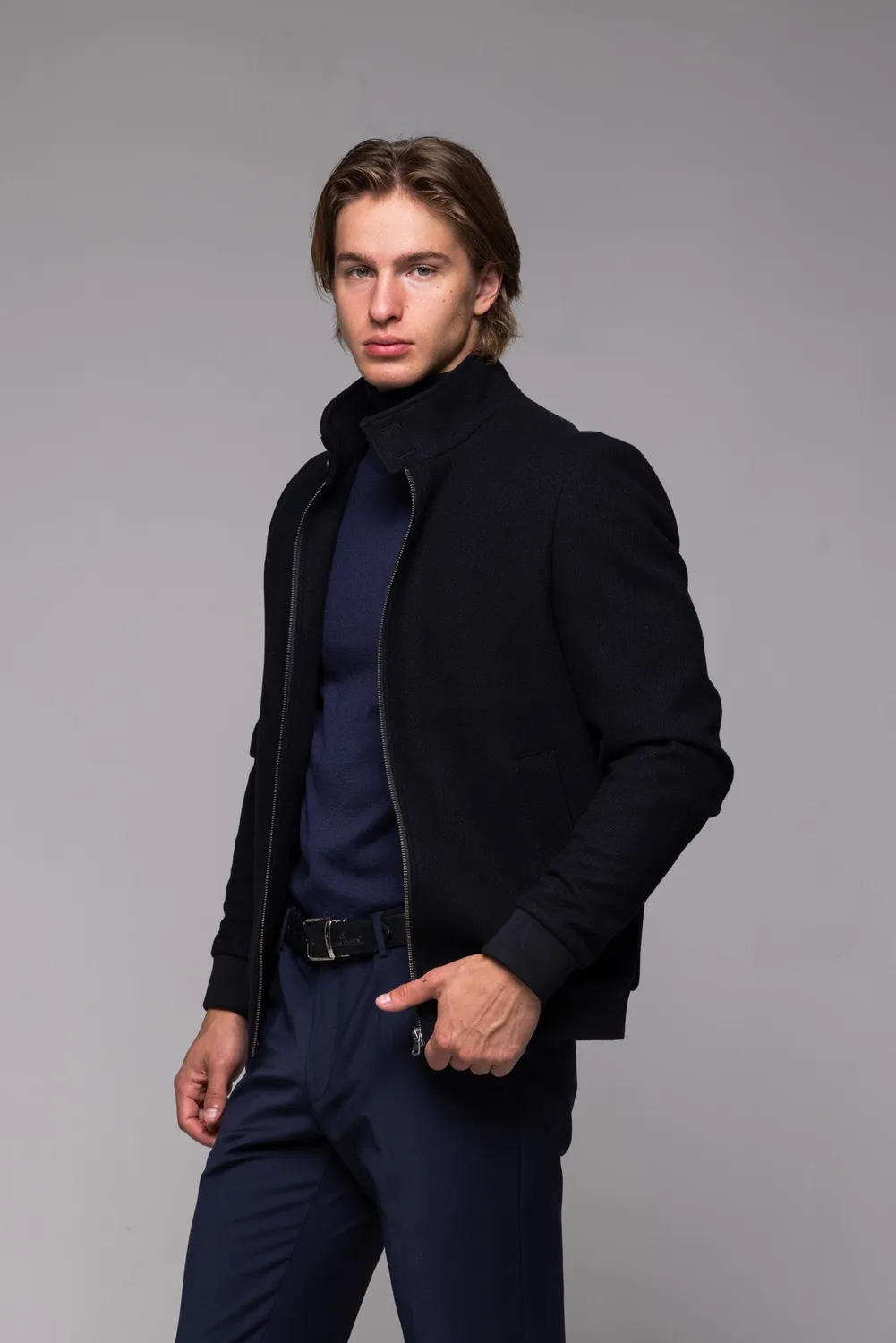 Alain Delon bomber nero lana uomo collo alto offerta