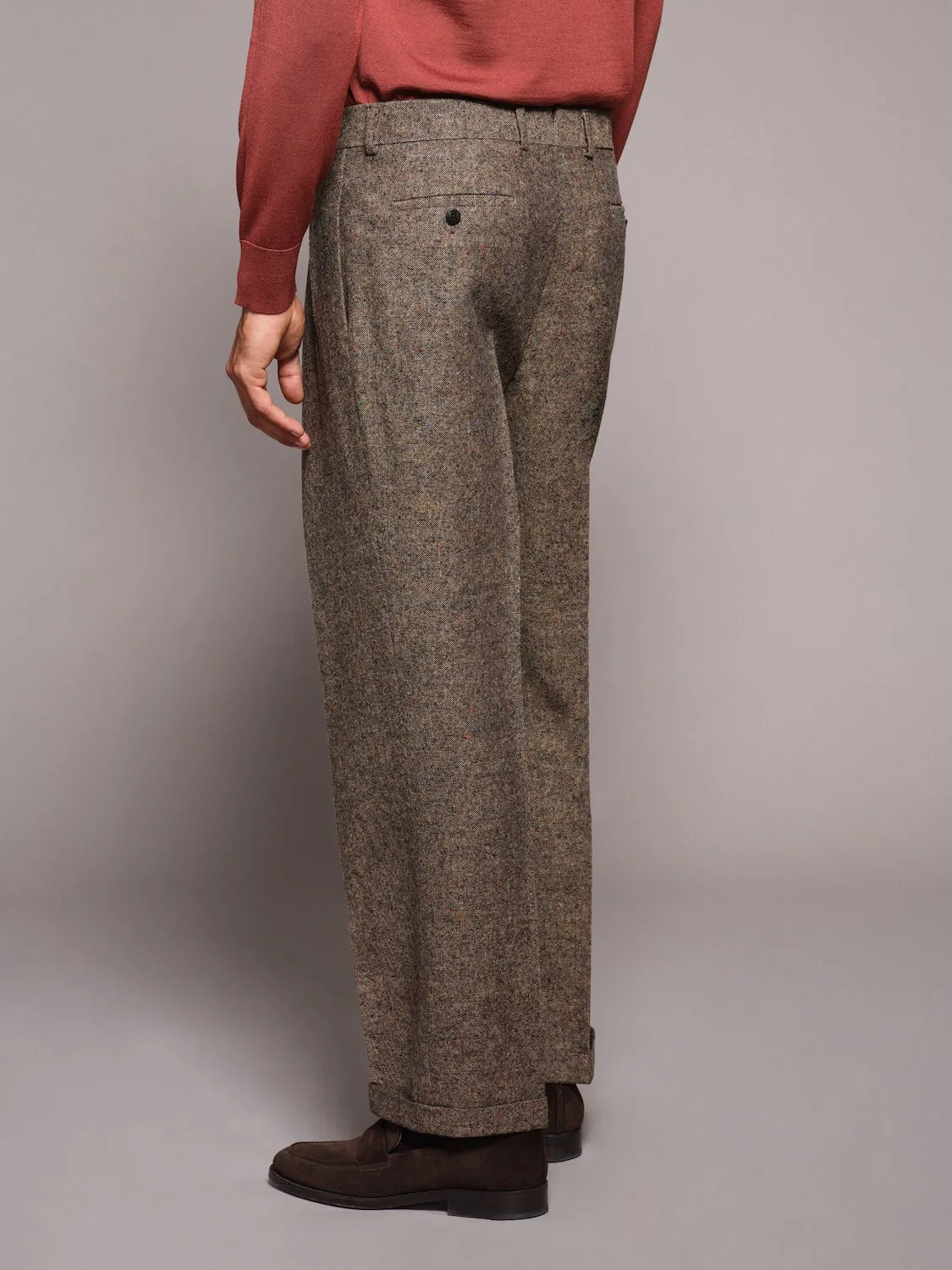 Caruso Norma pantalone vita alta beige lana melange