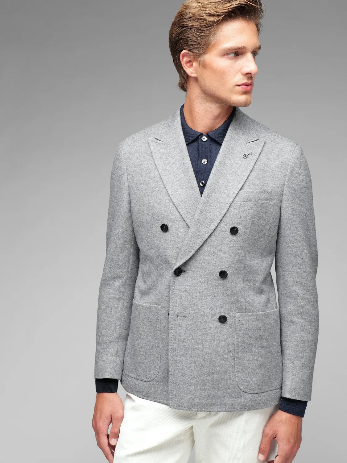Paoloni Giacca doppiopetto jersey grigia lana cashmere