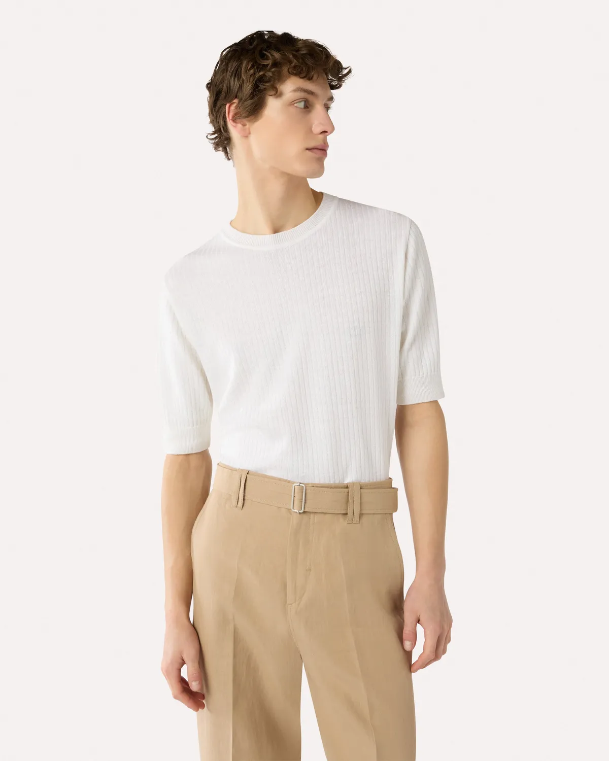 Lardini t-shirt bianca lino e cotone manica corta
