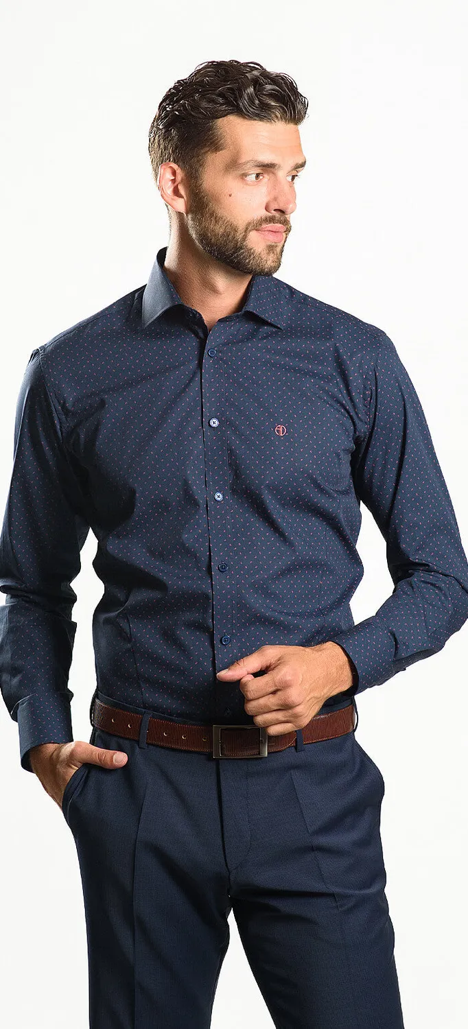 Alain Delon camicia extra slim blu fantasia rossa