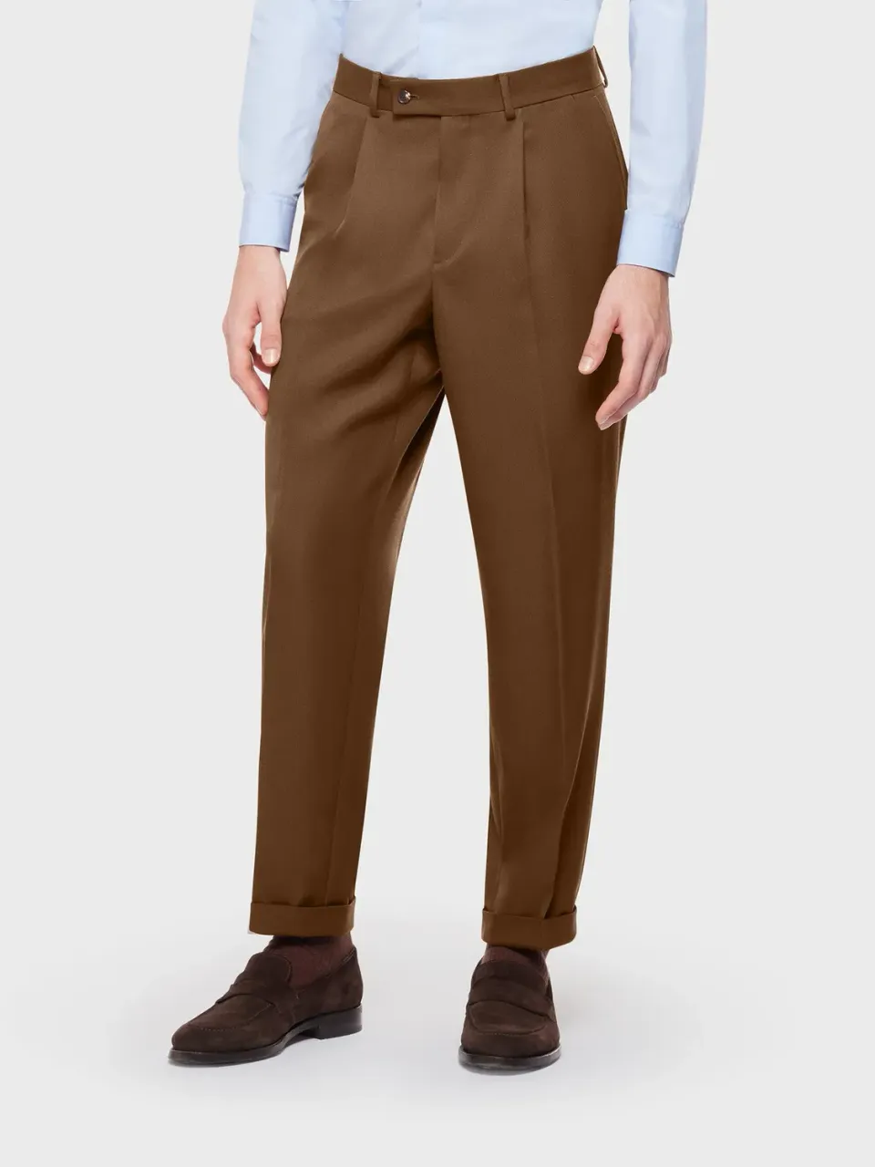 Caruso Pantalone Lana Tecnico Marrone Tinta Unita