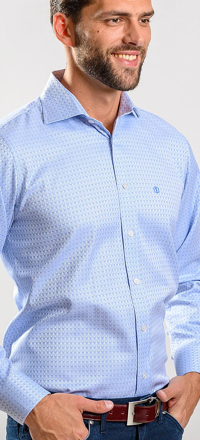 Alain Delon Slim Fit camicia blu fantasia tono su tono cotone