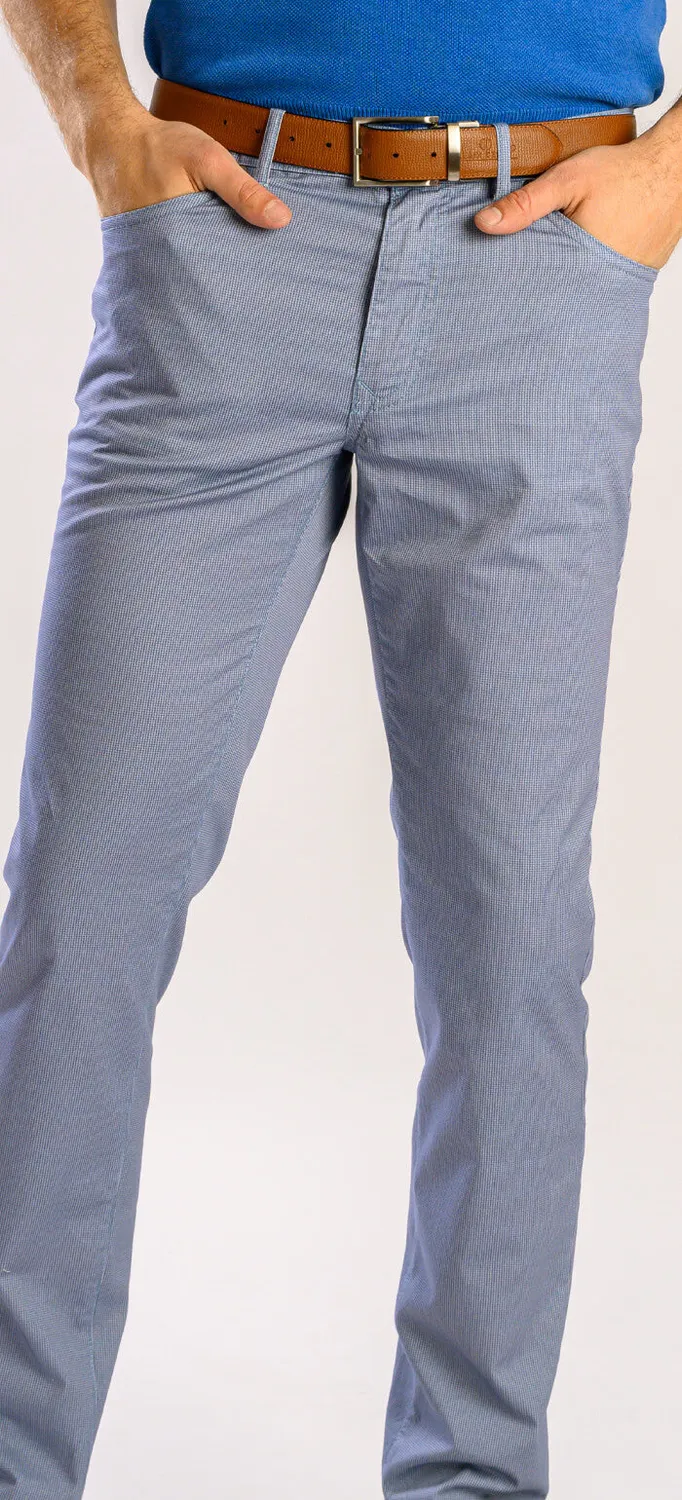 Alain Delon pantaloni casual azzurri stampa gallo slim elasticizzati