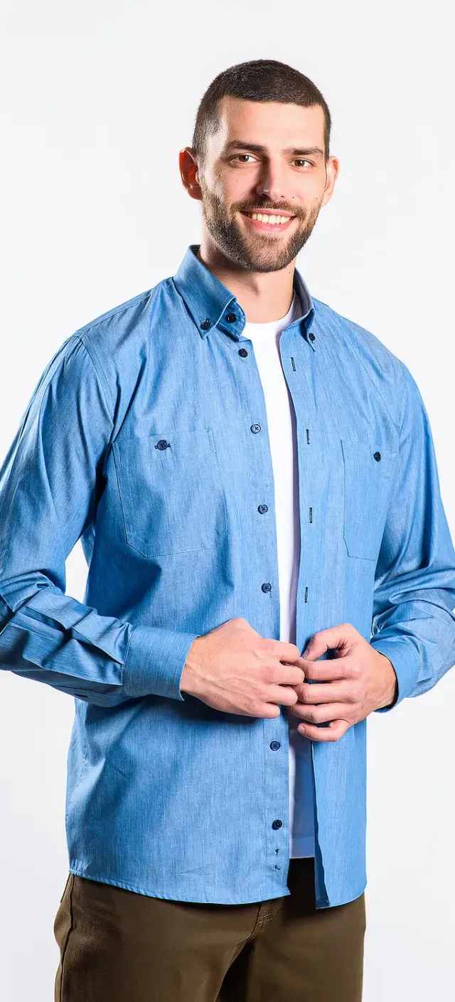 Alain Delon camicia denim blu slim fit Getzner