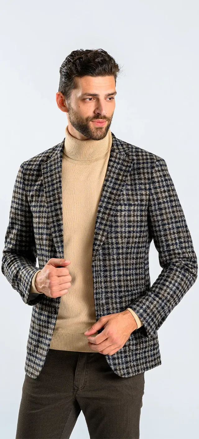 Alain Delon giacca marrone fantasia gallo misto lana XL