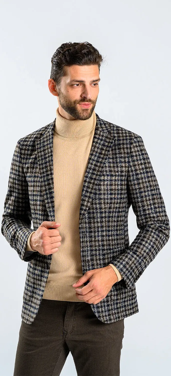 Alain Delon giacca marrone fantasia gallo misto lana XL