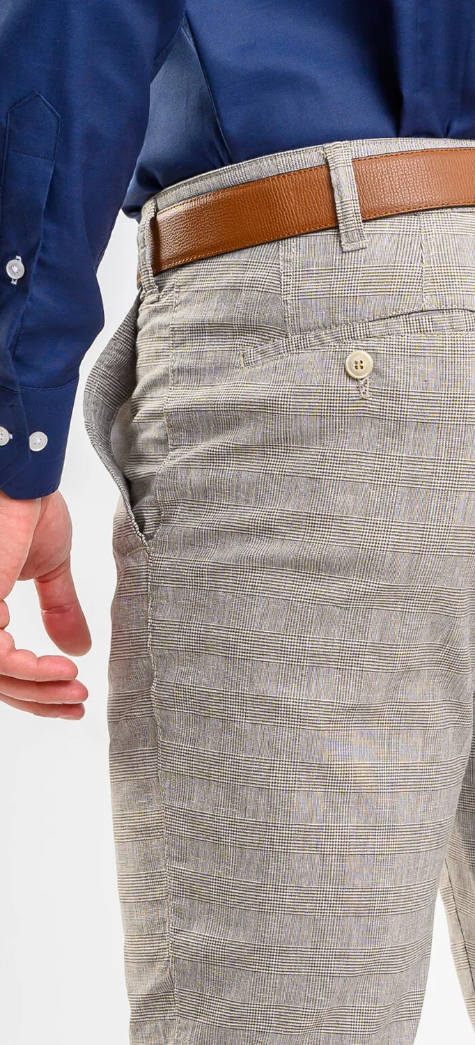 Alain Delon Pantaloni slim beige a quadri elasticizzati