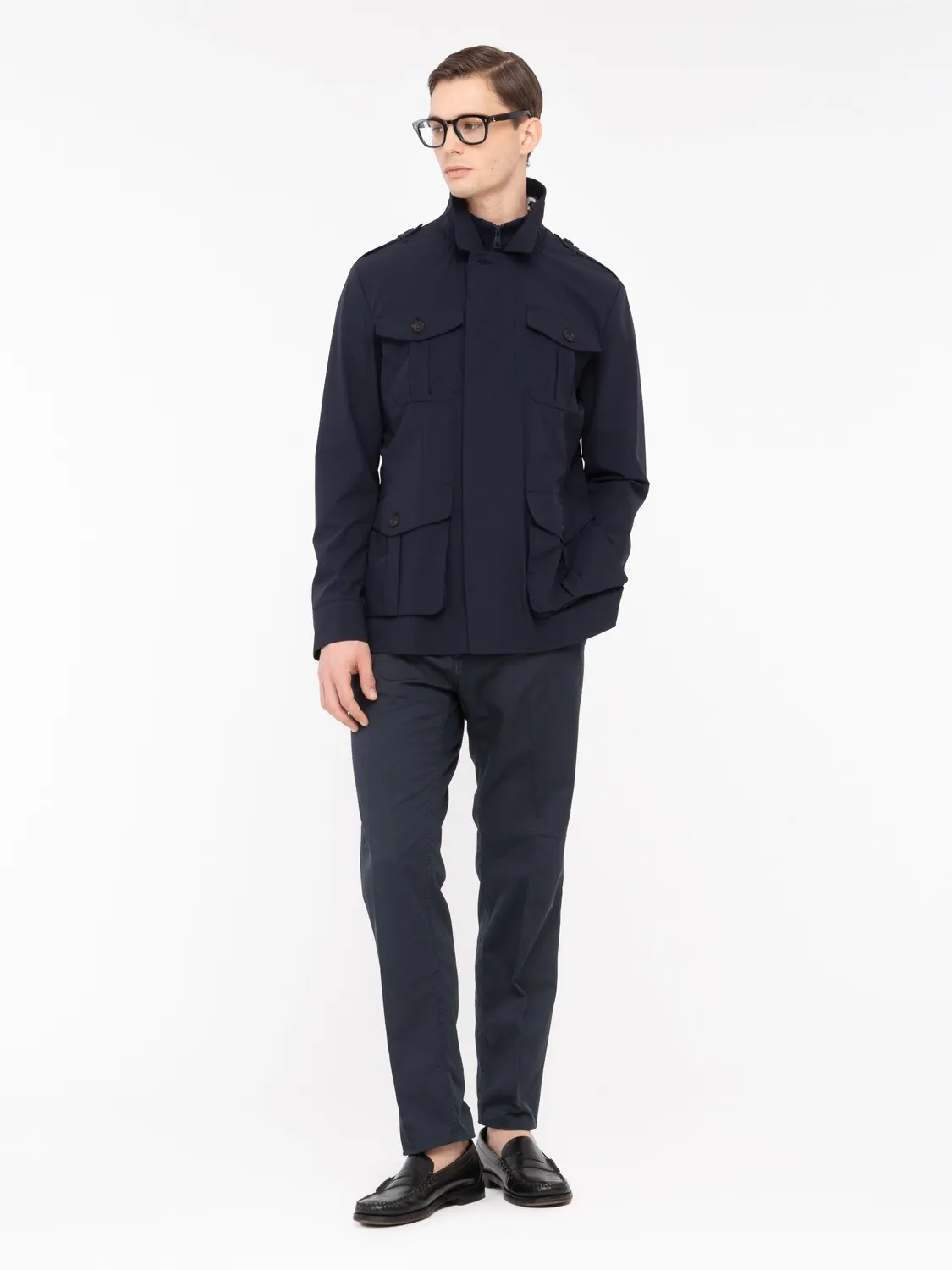 Paoloni Field jacket tecnica nylon stretch blu