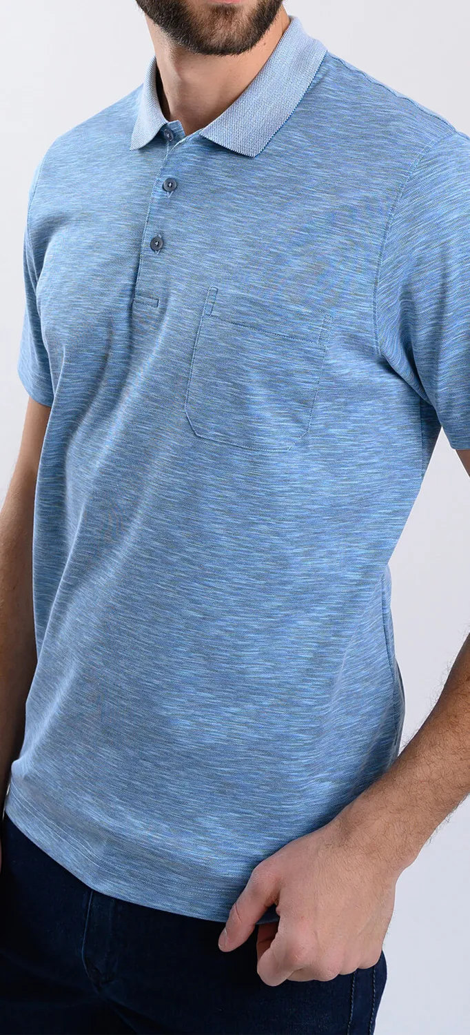 Alain Delon polo slim fit blu melange micropima