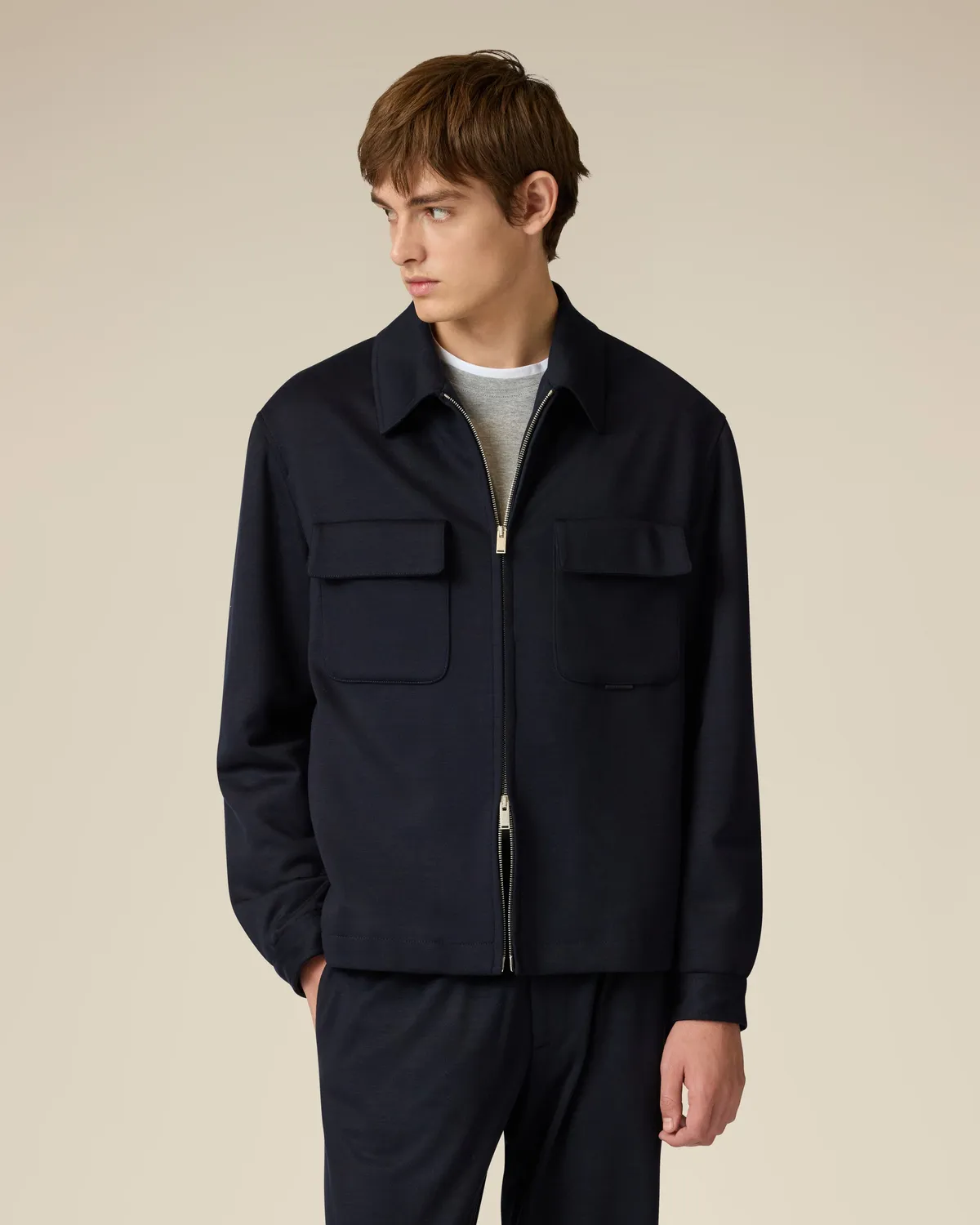 Lardini Easy Wear Giacca camicia lana tencel blu