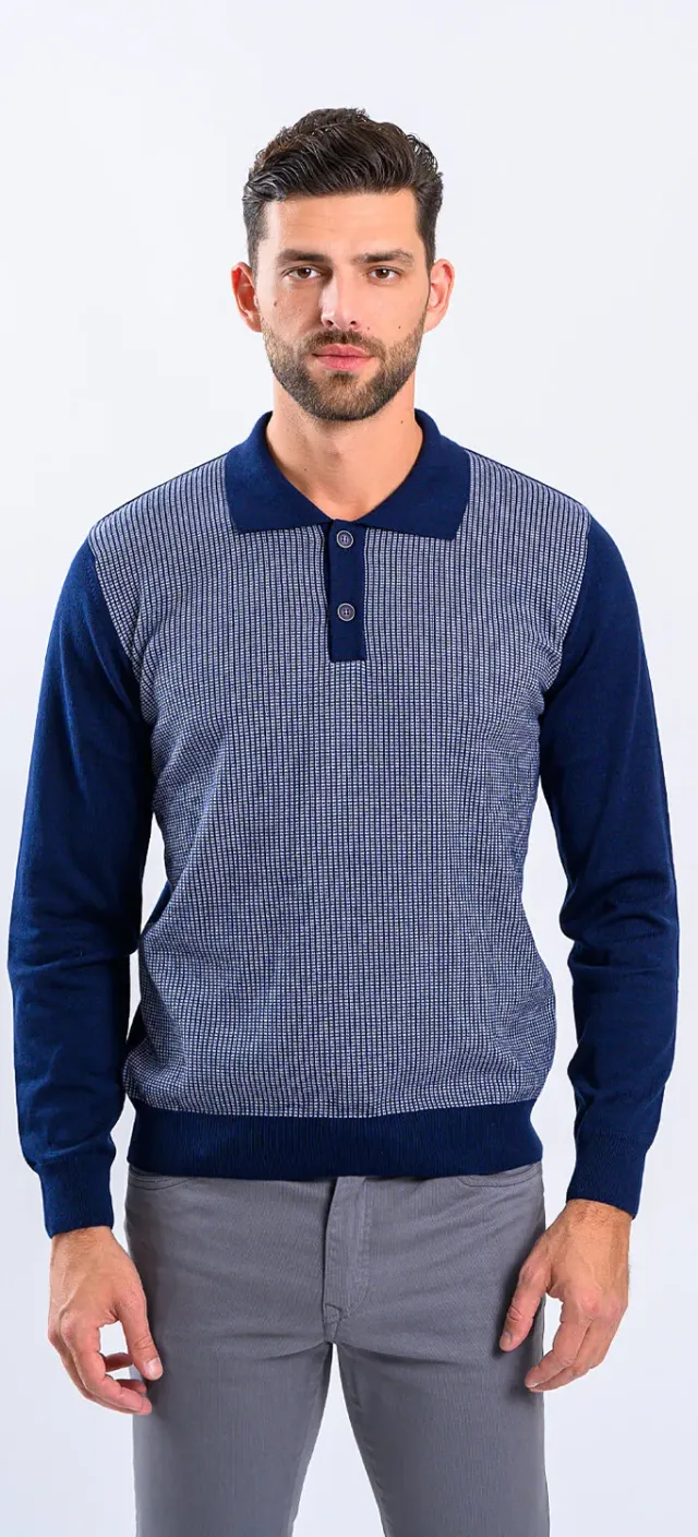Alain Delon polo blu in maglia cotone slim fit fantasia