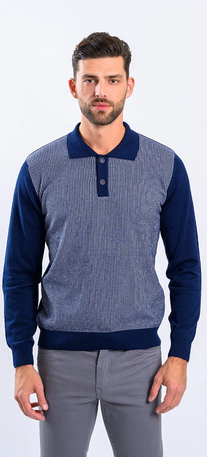 Alain Delon polo blu in maglia cotone slim fit fantasia