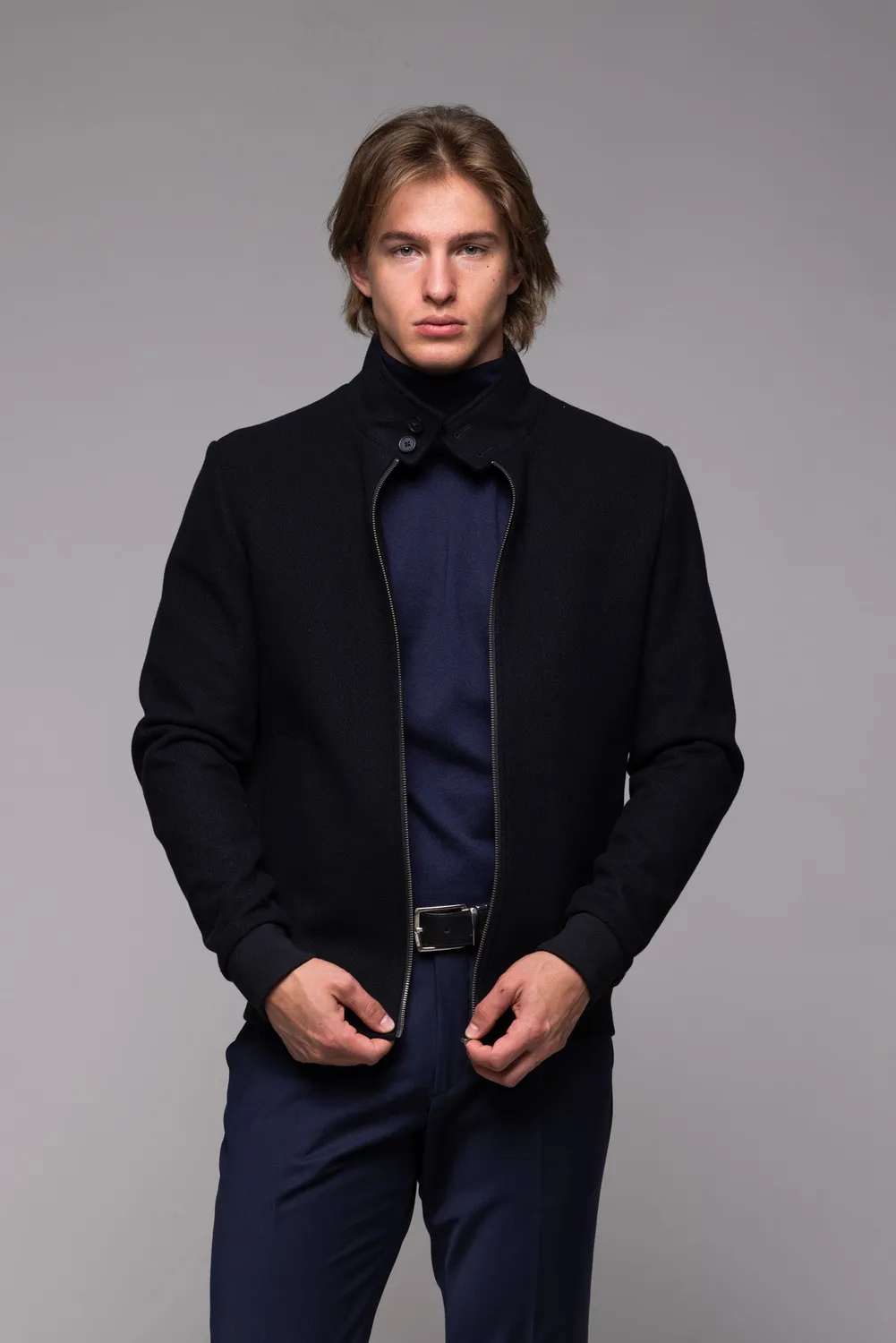 Alain Delon bomber nero lana uomo collo alto offerta