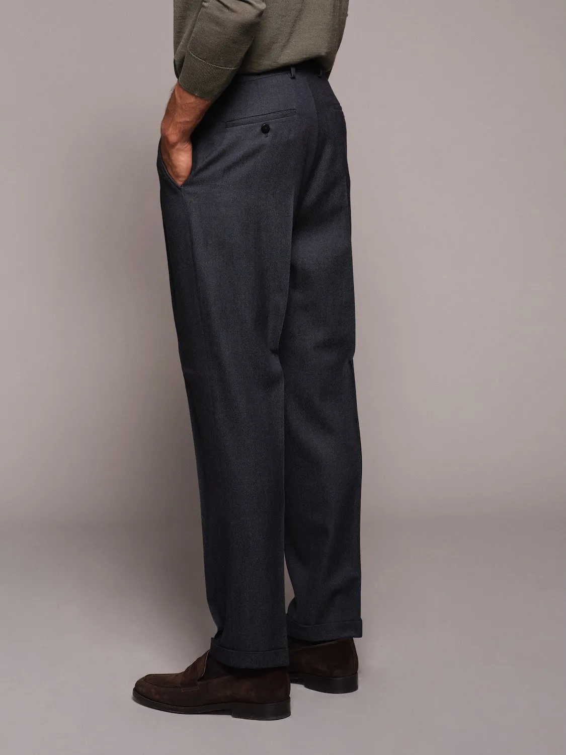 Caruso Norma pantalone comfort lana denim blu