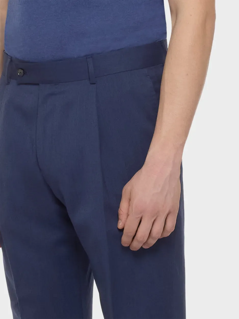 Caruso pantalone carrot fit flanella lana blu