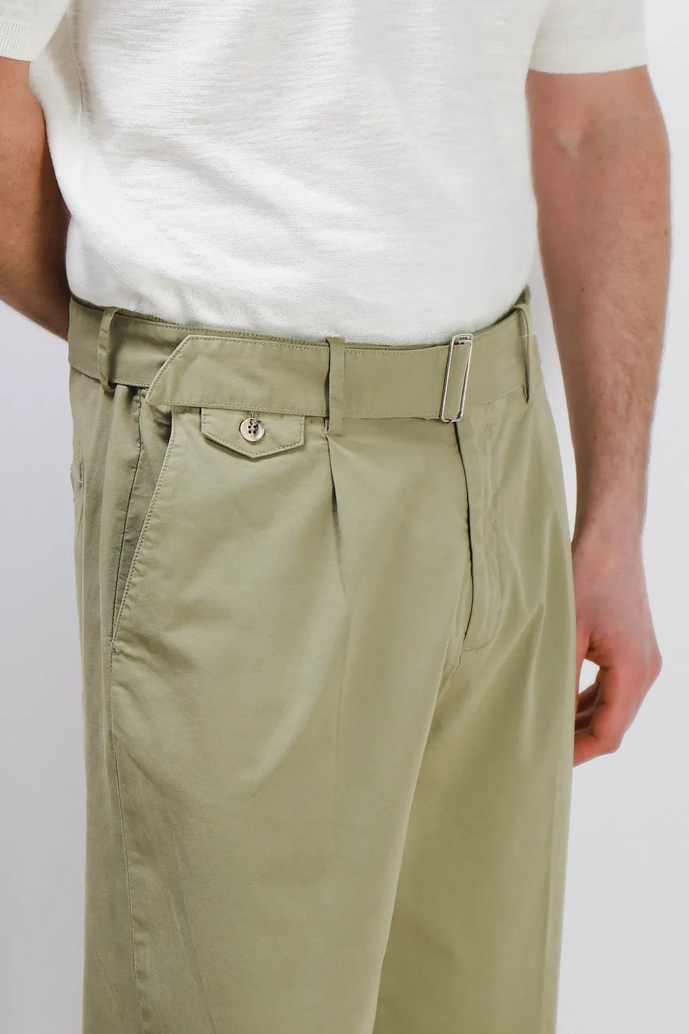 Sonny Bono Chino Doppia Pence Pantalone Kaki con Cinturino