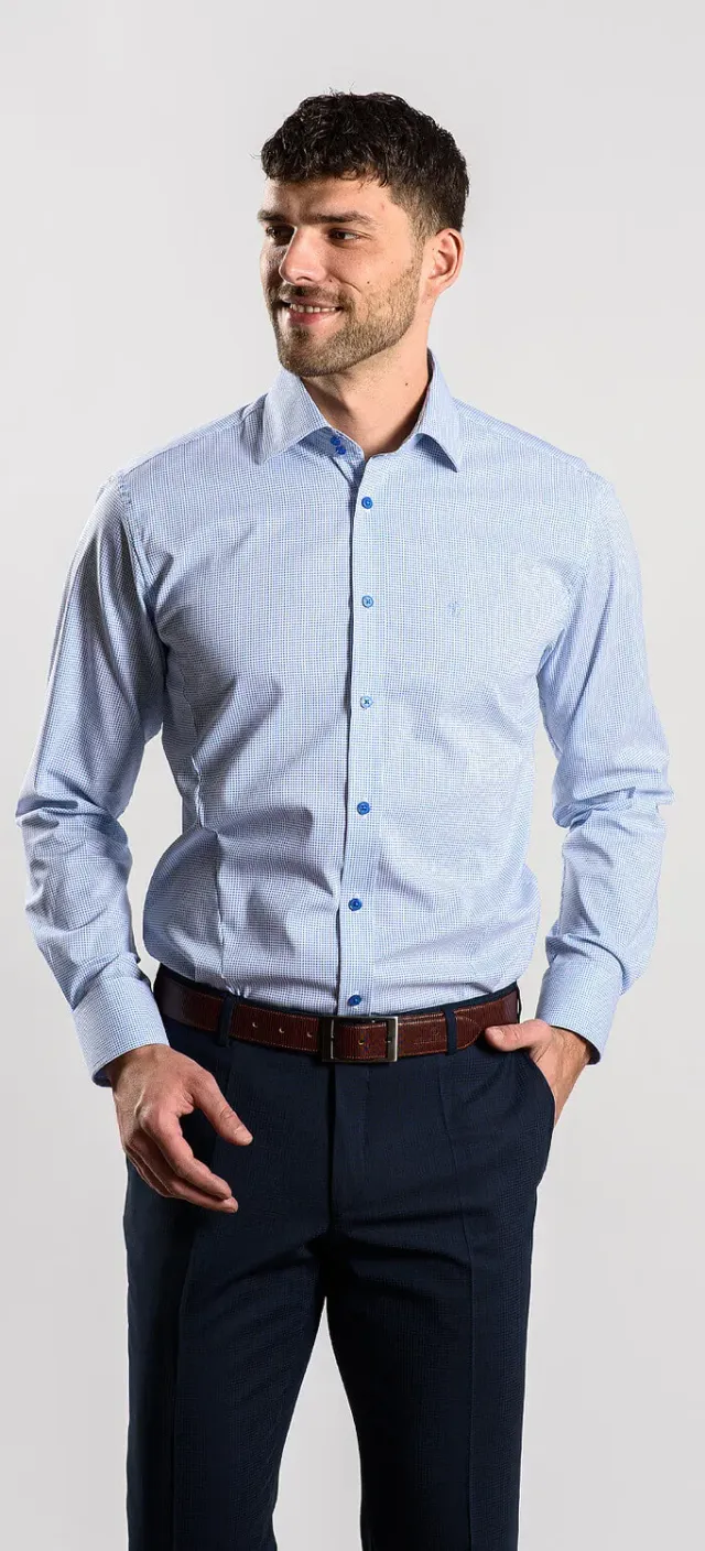 Alain Delon Extra Slim camicia bianca quadri blu no-iron