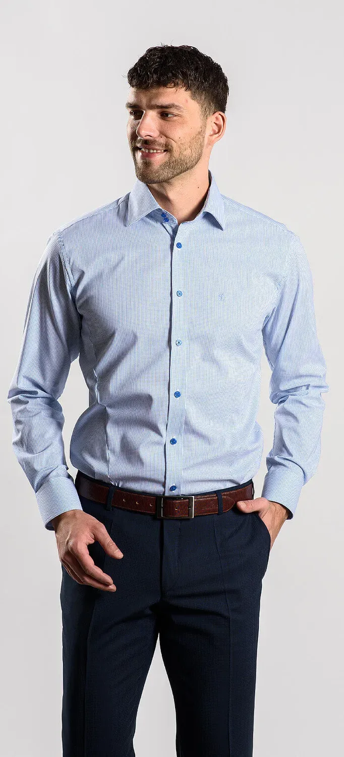 Alain Delon Extra Slim camicia bianca quadri blu no-iron