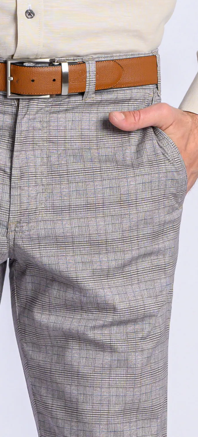 Alain Delon chino beige a quadri slim fit cotone