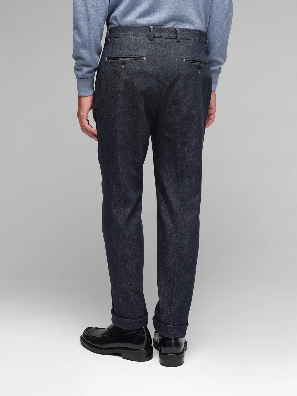 Paoloni Pantalone una pince denim stretch blu