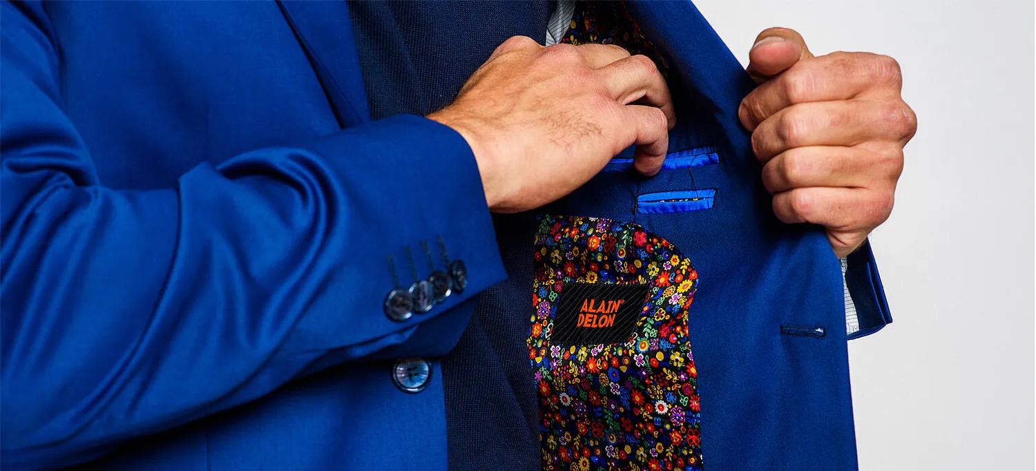 Alain Delon Slim Fit abito blu royal taglia 33 elasticizzato